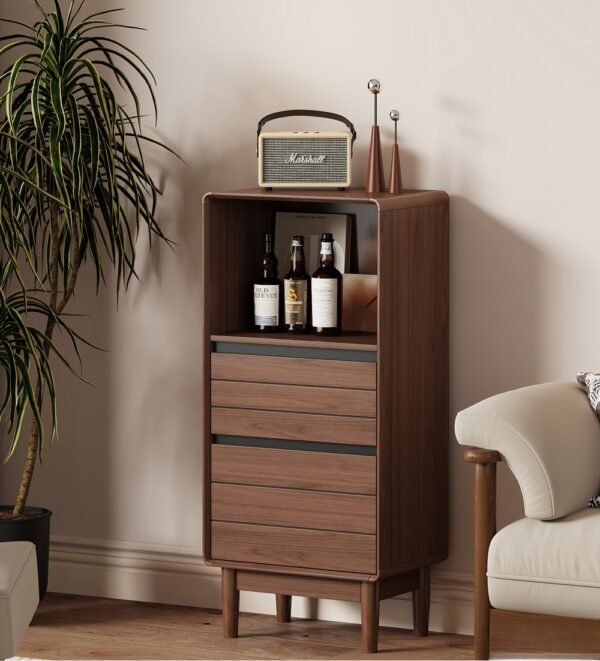product2 Short Narrow Walnut Side Cabinet with Open Shelf for Living Room Corner(ZG110)