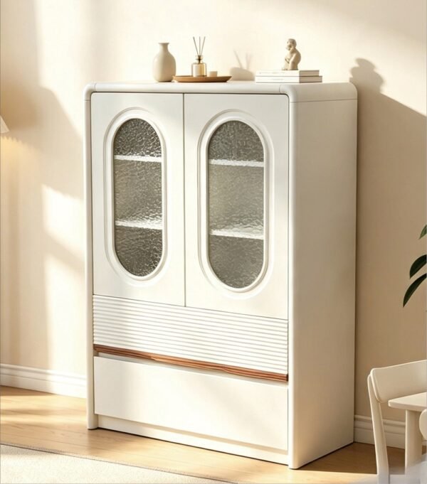 EH3080 Tall Cream White Sideboard Cabinet with Arched Oval Glass Doors